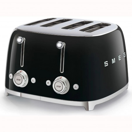 Тостер за хляб SMEG 50's Style TSF03BLEU, 2000W, 4 филии, 6 нива, Тавичка за трохи, Вграден кабел, Неръждаема стомана, Черен