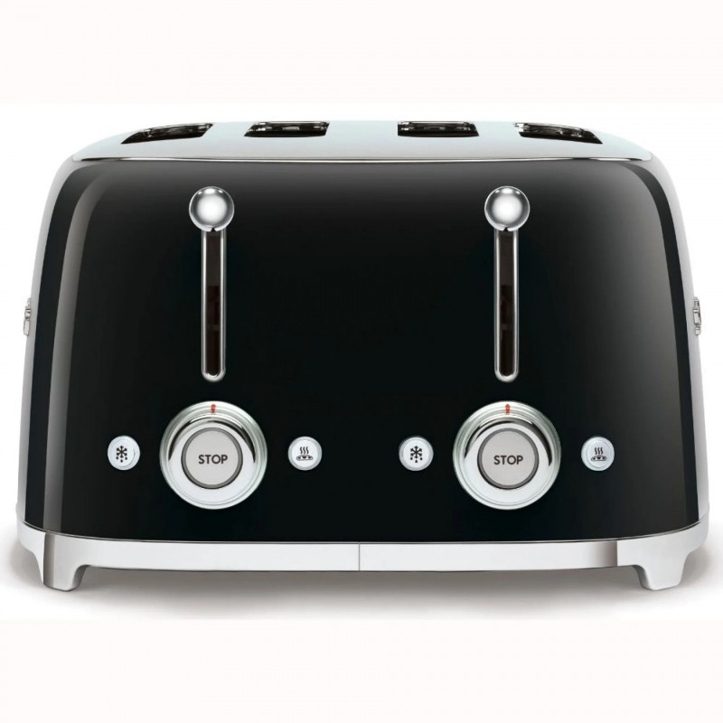 Тостер за хляб SMEG 50's Style TSF03BLEU, 2000W, 4 филии, 6 нива, Тавичка за трохи, Вграден кабел, Неръждаема стомана, Черен
