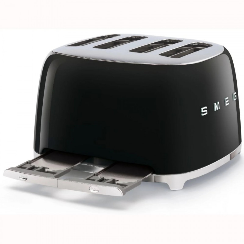 Тостер за хляб SMEG 50's Style TSF03BLEU, 2000W, 4 филии, 6 нива, Тавичка за трохи, Вграден кабел, Неръждаема стомана, Черен