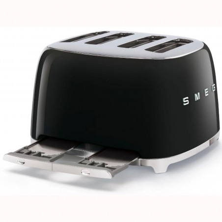 Тостер за хляб SMEG 50's Style TSF03BLEU, 2000W, 4 филии, 6 нива, Тавичка за трохи, Вграден кабел, Неръждаема стомана, Черен