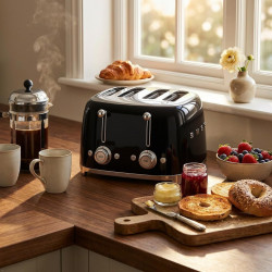 Тостер за хляб SMEG 50's Style TSF03BLEU, 2000W, 4 филии, 6 нива, Тавичка за трохи, Вграден кабел, Неръждаема стомана, Черен