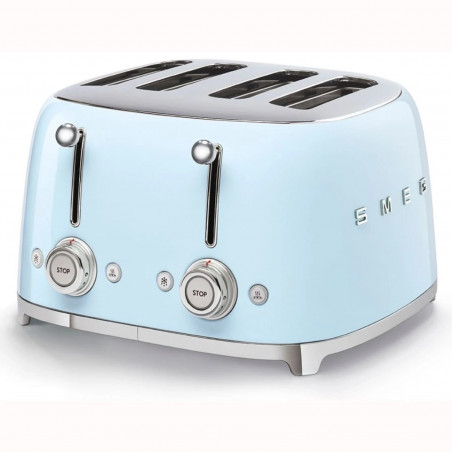 Тостер за хляб SMEG 50's Style TSF03PBEU, 2000W, 4 филии, 6 нива, Тавичка за трохи, Вграден кабел, Неръждаема стомана, Син