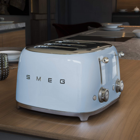 Тостер за хляб SMEG 50's Style TSF03PBEU, 2000W, 4 филии, 6 нива, Тавичка за трохи, Вграден кабел, Неръждаема стомана, Син