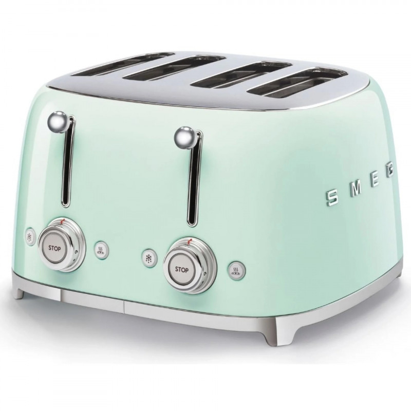 Тостер за хляб SMEG 50's Style TSF03PGEU, 2000W, 4 филии, 6 нива, Тавичка за трохи, Вграден кабел, Неръждаема стомана, Зелен