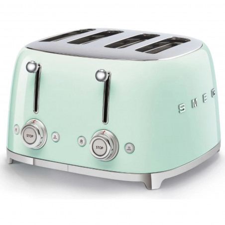 Тостер за хляб SMEG 50's Style TSF03PGEU, 2000W, 4 филии, 6 нива, Тавичка за трохи, Вграден кабел, Неръждаема стомана, Зелен