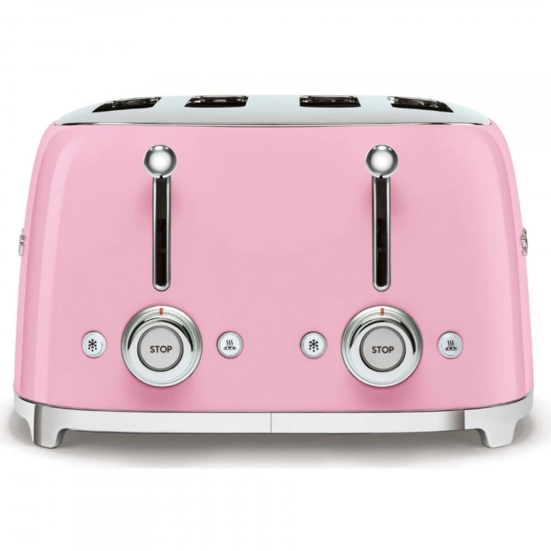 Тостер за хляб SMEG 50's Style TSF03PKEU, 2000W, 4 филии, 6 нива, Тавичка за трохи, Вграден кабел, Неръждаема стомана, Розов