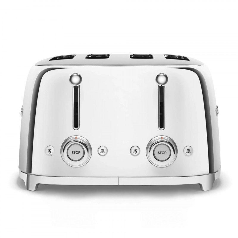 Тостер за хляб SMEG 50's Style TSF03SSEU, 2000W, 4 филии, 6 нива, Тавичка за трохи, Вграден кабел, Неръждаема стомана, Сребрист