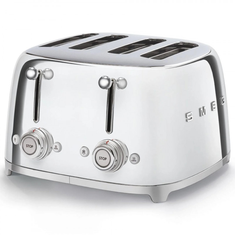 Тостер за хляб SMEG 50's Style TSF03SSEU, 2000W, 4 филии, 6 нива, Тавичка за трохи, Вграден кабел, Неръждаема стомана, Сребрист