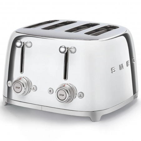 Тостер за хляб SMEG 50's Style TSF03SSEU, 2000W, 4 филии, 6 нива, Тавичка за трохи, Вграден кабел, Неръждаема стомана, Сребрист