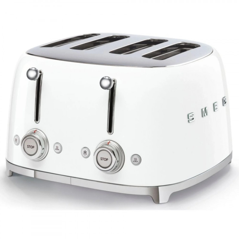 Тостер за хляб SMEG 50's Style TSF03WHEU, 2000W, 4 филии, 6 нива, Тавичка за трохи, Вграден кабел, Неръждаема стомана, Бял