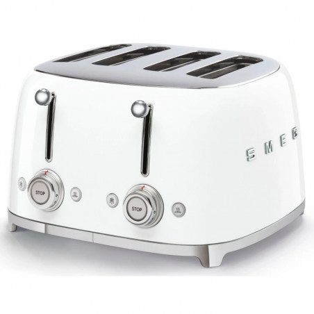 Тостер за хляб SMEG 50's Style TSF03WHEU, 2000W, 4 филии, 6 нива, Тавичка за трохи, Вграден кабел, Неръждаема стомана, Бял