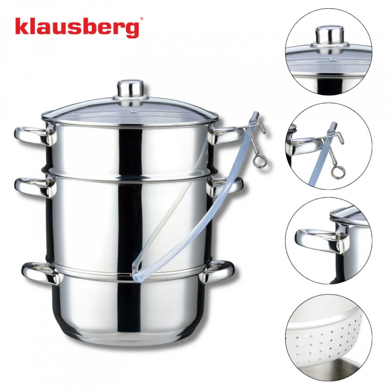 Соковарка Klausberg KB 9032, 28 см, 8 литра, 4 части, Индукция, Инокс