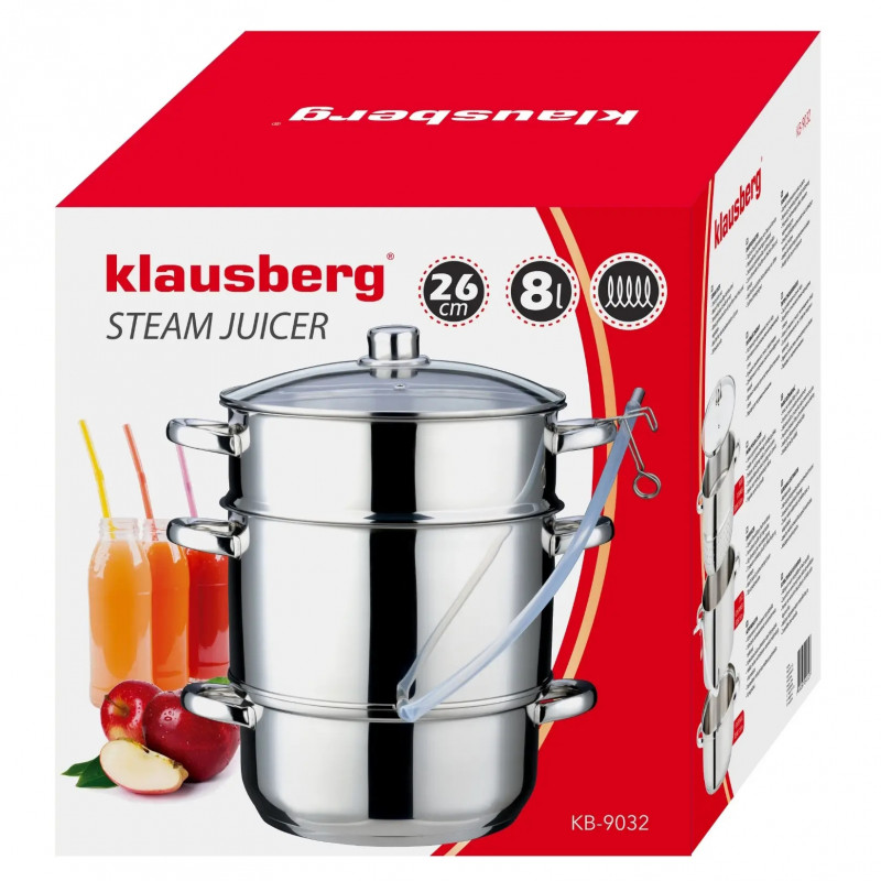 Соковарка Klausberg KB 9032, 28 см, 8 литра, 4 части, Индукция, Инокс