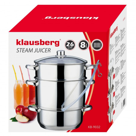 Соковарка Klausberg KB 9032, 28 см, 8 литра, 4 части, Индукция, Инокс