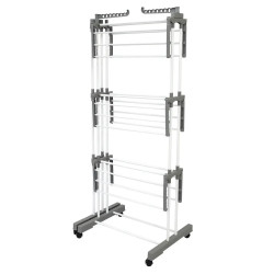 Сушилник за дрехи Kinghoff KH 2044, 30 м, До 30 кг, 3 нива, Колелца, Стомана, Бял/сив