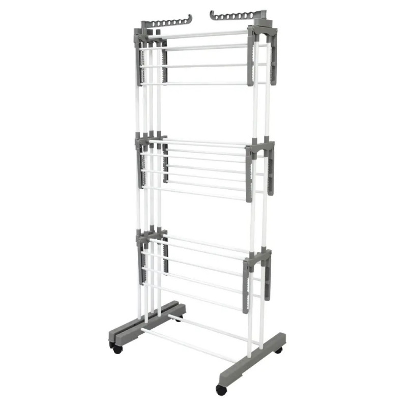 Сушилник за дрехи Kinghoff KH 2044, 30 м, До 30 кг, 3 нива, Колелца, Стомана, Бял/сив