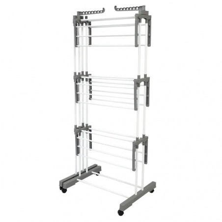 Сушилник за дрехи Kinghoff KH 2044, 30 м, До 30 кг, 3 нива, Колелца, Стомана, Бял/сив