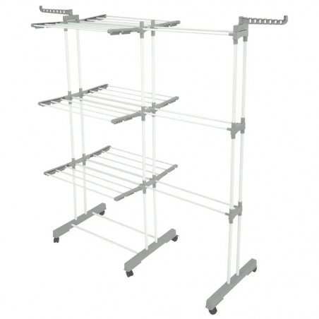 Сушилник за дрехи Kinghoff KH 2044, 30 м, До 30 кг, 3 нива, Колелца, Стомана, Бял/сив