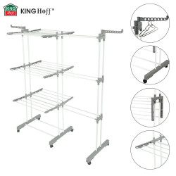 Сушилник за дрехи Kinghoff KH 2044, 30 м, До 30 кг, 3 нива, Колелца, Стомана, Бял/сив