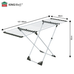 Сгъваем сушилник за дрехи Kinghoff KH 2042, 20 м, До 20 кг, Регулируема дължина, Противоплъзгащи накрайници, Бял/черен