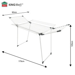 Сгъваем сушилник за дрехи Kinghoff KH 2041, 25 м, До 20 кг, Противоплъзгащи накрайници, Стомана, Бял/сив