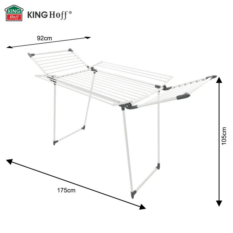 Сгъваем сушилник за дрехи Kinghoff KH 2041, 25 м, До 20 кг, Противоплъзгащи накрайници, Стомана, Бял/сив