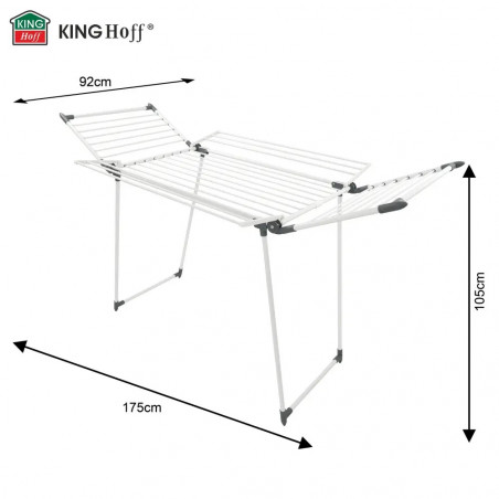 Сгъваем сушилник за дрехи Kinghoff KH 2041, 25 м, До 20 кг, Противоплъзгащи накрайници, Стомана, Бял/сив