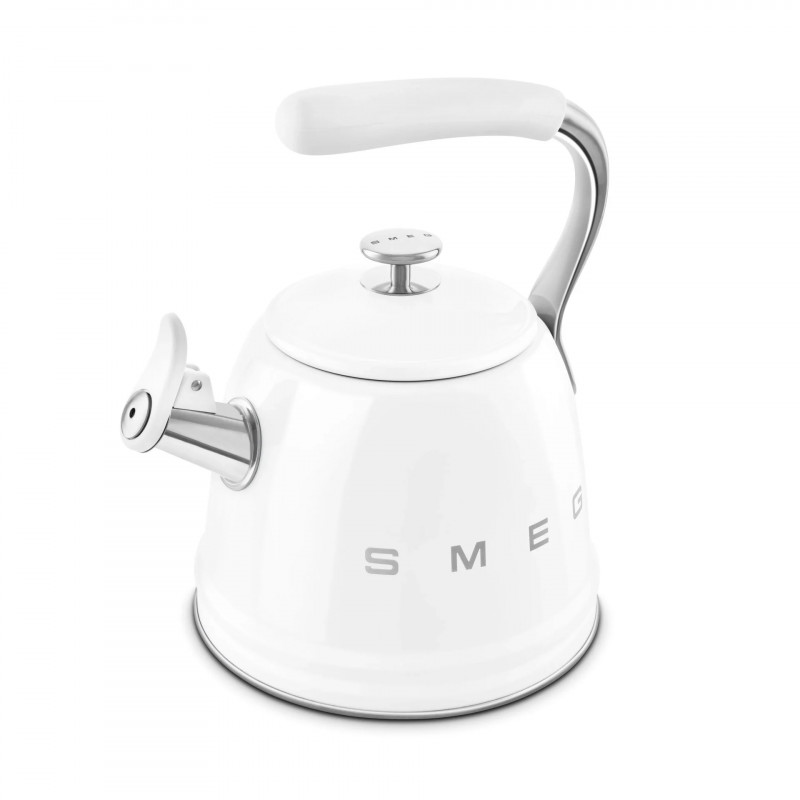 Свирещ чайник Smeg CKLW2001WH, 2.3 л, Индукция, Ненагряваща се дръжка, Стомана, Бял