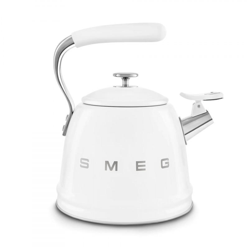 Свирещ чайник Smeg CKLW2001WH, 2.3 л, Индукция, Ненагряваща се дръжка, Стомана, Бял