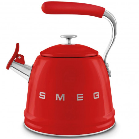 Свирещ чайник Smeg CKLW2001RD,  2.3 л, Индукция, Ненагряваща се дръжка, Стомана, Червен