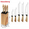Комплект кухненски ножове Klausberg KB 9035, 6 ч, Неръждаема стомана, Стойка, Кафяв