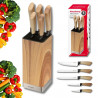 Комплект кухненски ножове Klausberg KB 9035, 6 ч, Неръждаема стомана, Стойка, Кафяв