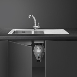 Мелница за хранителни отпадъци/Прасе Smeg KITFD075, 375 W, 0.75 HP, За мивки със сифон 9 см, Антикорозионна защита, Черен/Инокс