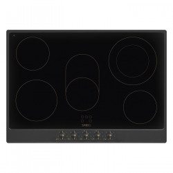 Стъклокерамичен плот за вграждане Smeg P875AO, 8600 W, 6 нива, 5 зони, Автоматично изключване при прегряване, Индикатор за остатъчна топлина, Антрацит