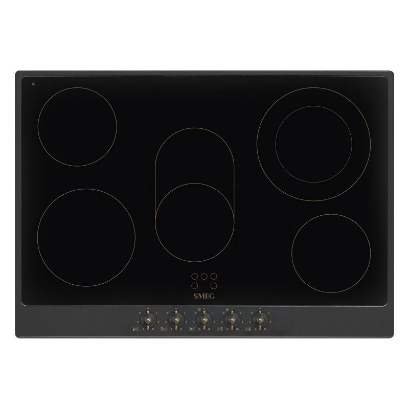 Стъклокерамичен плот за вграждане Smeg P875AO, 8600 W, 6 нива, 5 зони, Автоматично изключване при прегряване, Индикатор за остатъчна топлина, Антрацит