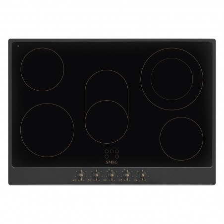 Стъклокерамичен плот за вграждане Smeg P875AO, 8600 W, 6 нива, 5 зони, Автоматично изключване при прегряване, Индикатор за остатъчна топлина, Антрацит