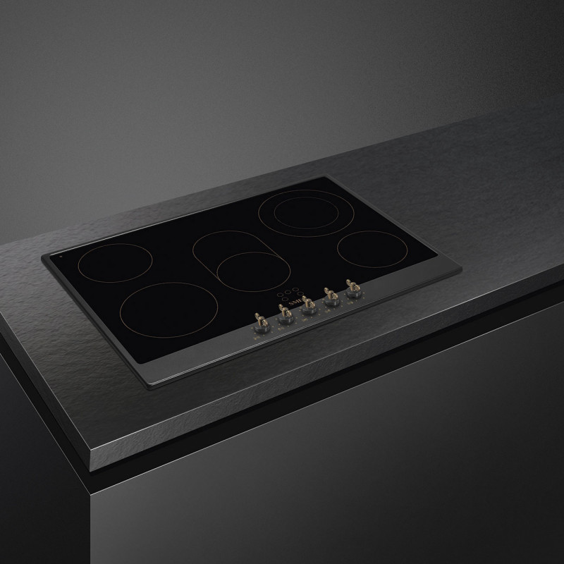 Стъклокерамичен плот за вграждане Smeg P875AO, 8600 W, 6 нива, 5 зони, Автоматично изключване при прегряване, Индикатор за остатъчна топлина, Антрацит