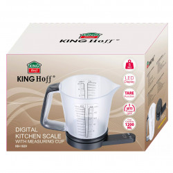 Кухненска везна с мерителна кана Kinghoff KH 1829, 1.5 л, До 5 кг, ТАРА, Автоматично изключване, Черен