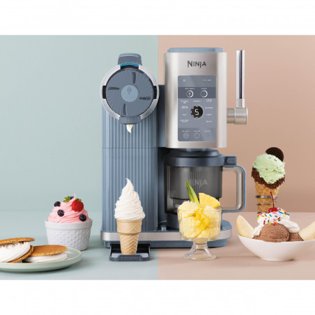 Машина за сладолед 13-в-1 Ninja CREAMi Scoop & Swirl™ NC702EU, 800W, 13 програми, 3-степенен лост за фунийки, CreamiFit, Creamify, 2 купички 473 мл, Персонализация, Син/Сив