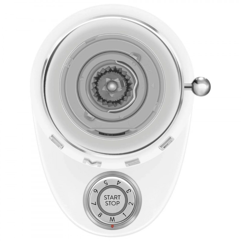 Кафемелачка Smeg CGF03WHEU, 150W, 240 г, Система за завъртане и заключване, Ръчна функция, Бял