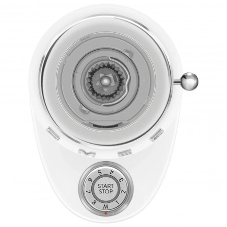 Кафемелачка Smeg CGF03WHEU, 150W, 240 г, Система за завъртане и заключване, Ръчна функция, Бял