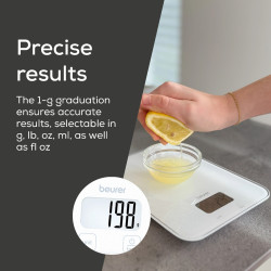 Кухненска везна Beurer KS 19 Pure White, До 5 кг, ТАРА, Сензорно управление, LCD, Стъкло, Ултратънка, Бял