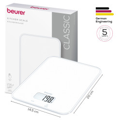 Кухненска везна Beurer KS 19 Pure White, До 5 кг, ТАРА, Сензорно управление, LCD, Стъкло, Ултратънка, Бял