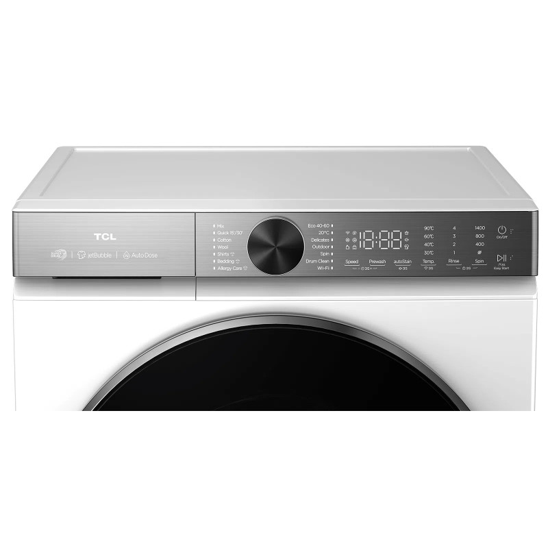 Пералня с предно зареждане TCL P5 FP1154WA0EE, Клас A, 24 програми, 11 кг, 1400 об/мин, Автоматично интелигентно дозиране, Turbo Speed, autoStain Removal, MAGIC Flow, Бял