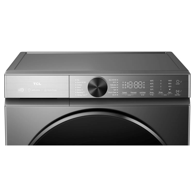 Пералня с предно зареждане TCL P5 FP1154SA0EE, Клас A, 24 програми, 11 кг, 1400 об/мин, Автоматично интелигентно дозиране, Turbo Speed, autoStain Removal, MAGIC Flow, Сив