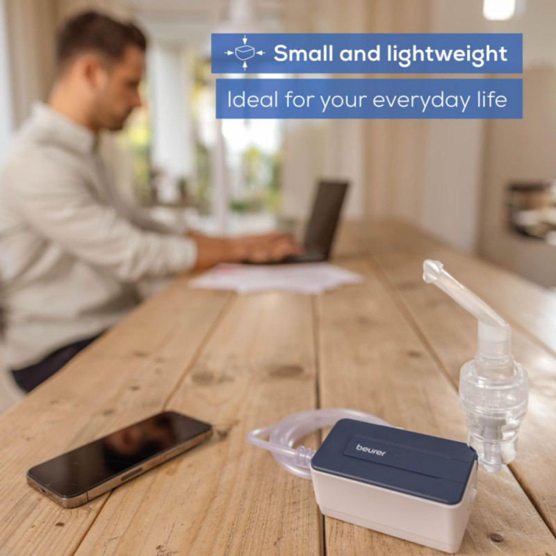 Компресорен инхалатор Beurer IH 15, MMAD 4.12 μm, 0.25 мл/мин, 0.6 bar, USB-C, Бял
