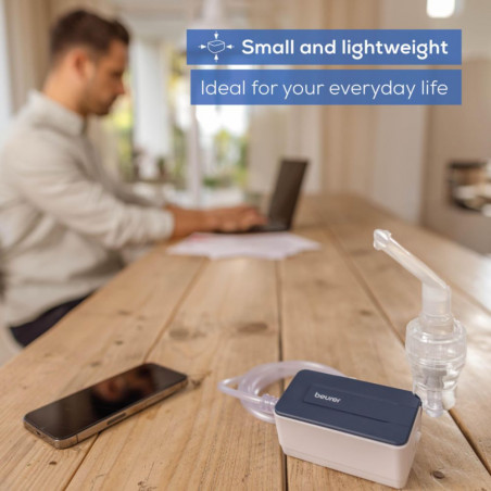 Компресорен инхалатор Beurer IH 15, MMAD 4.12 μm, 0.25 мл/мин, 0.6 bar, USB-C, Бял