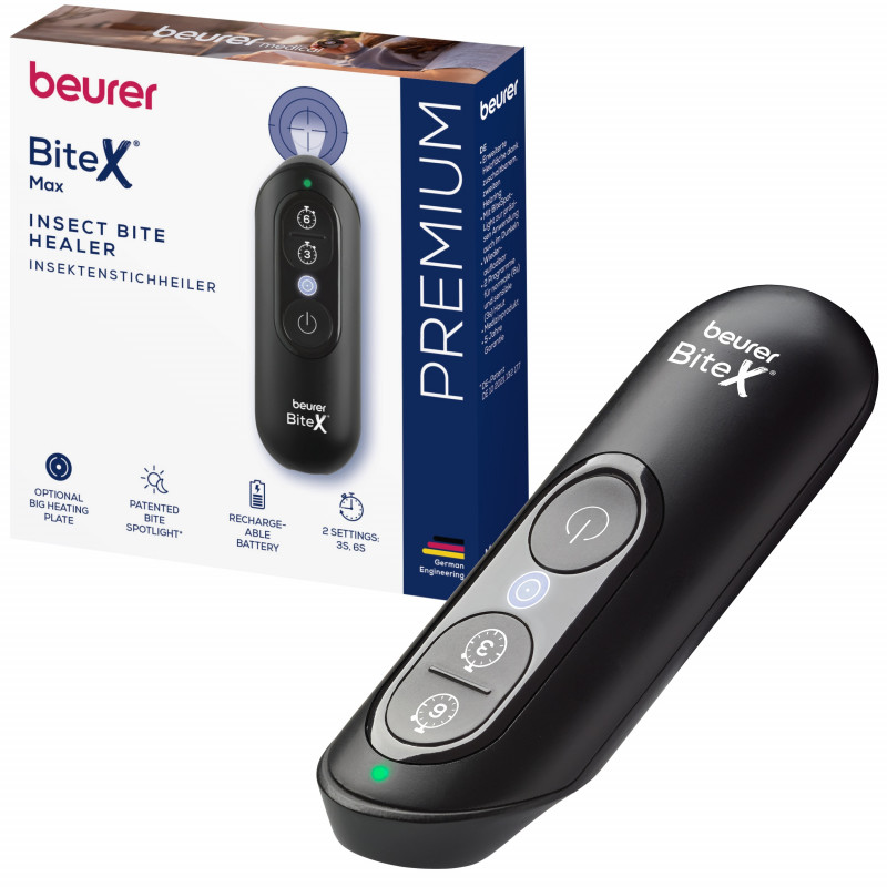 Уред за третиране на ухапвания от комари/насекоми Beurer BR 115 BiteX Max, BiteSpotLight, Без химични в-ва - подходящ и за бременни, Черен