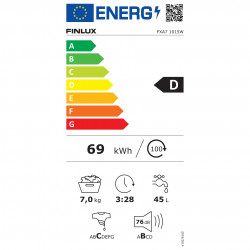 Пералня Finlux FXA7 1015W, Клас D, 15 програми, 7 кг, 1000 об./мин, Отложен старт, LED дисплей, Бял