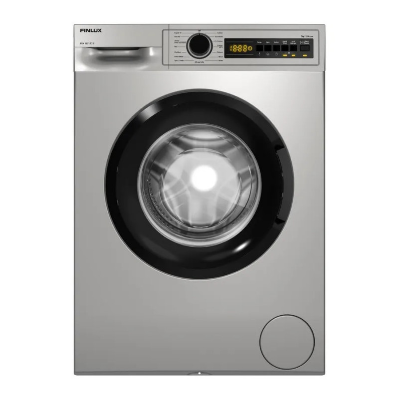 Пералня Finlux FXN 1071 T2 S, Клас A, 15 програми, 6 кг, 1200 об/мин, Отложен старт, LED дисплей, Сребрист